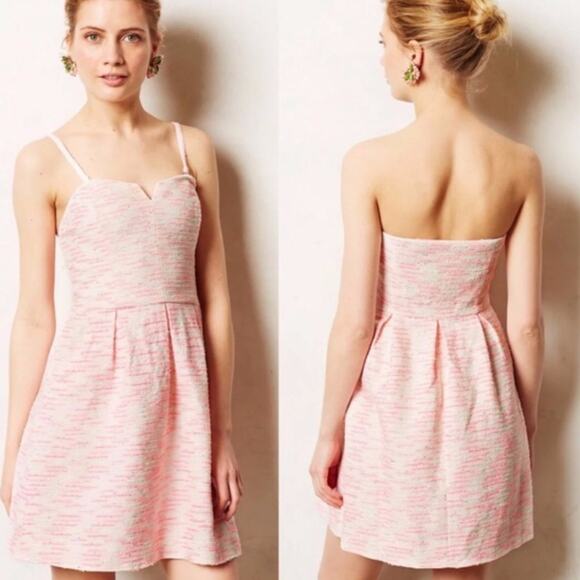 New Anthropologie Moulinette Soeurs Size 12 Pink Pasteque Tweed Dress Pockets - Picture 2 of 8